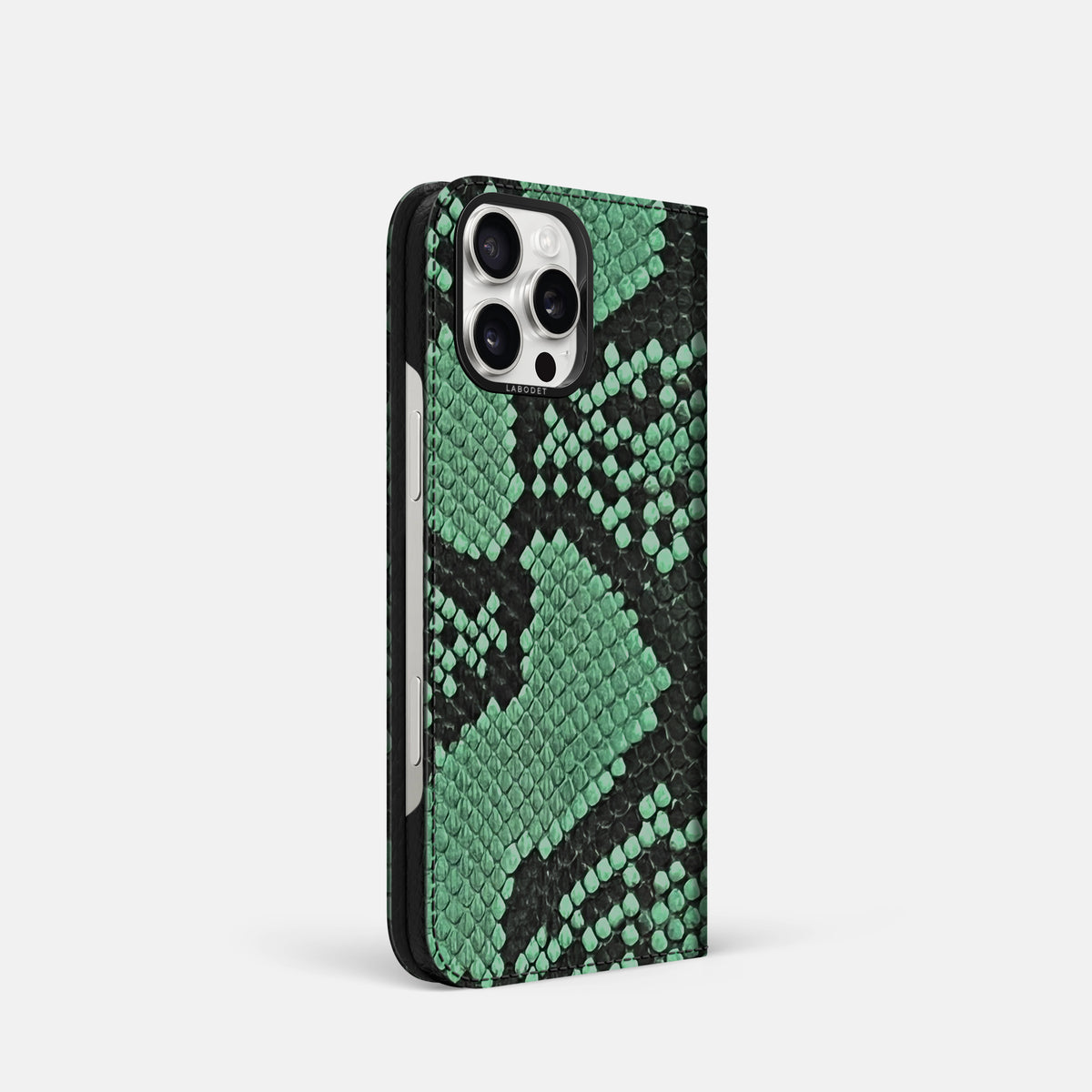 Forest-Green iPhone 16 Pro Folio Case In Python with Black Metal -1 | Forest-Green-Black