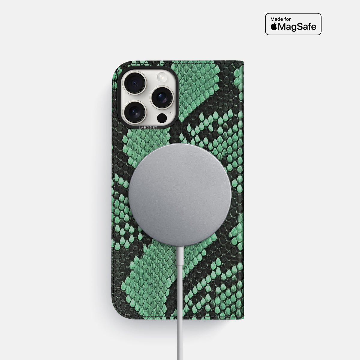 Forest-Green iPhone 16 Pro Folio Case In Python with Black Metal -3 | Forest-Green-Black