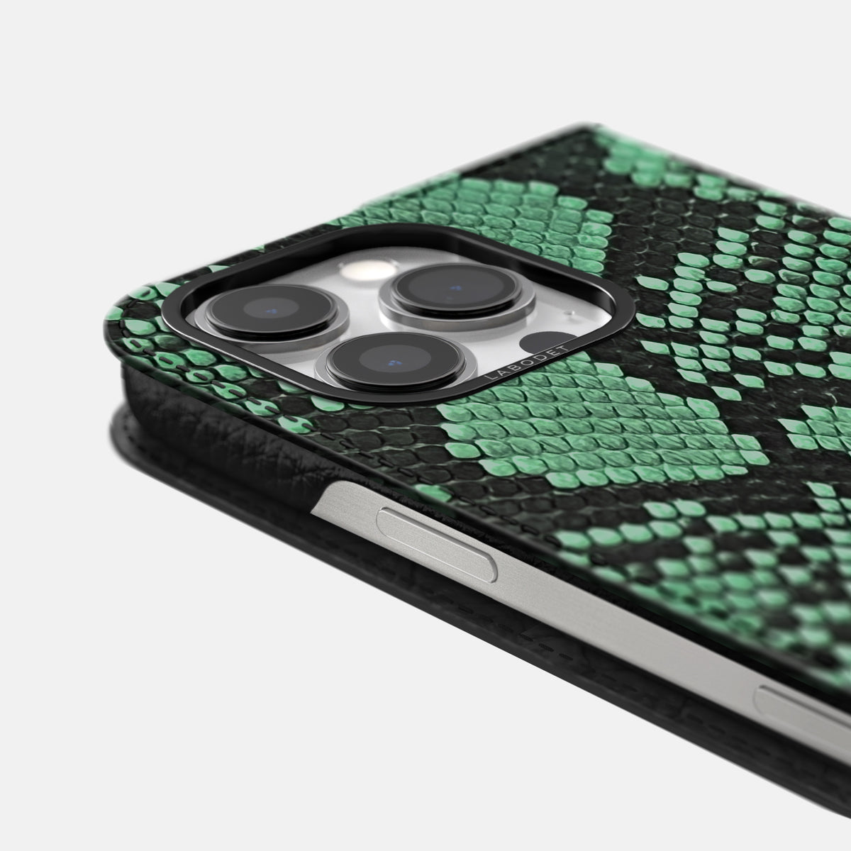 Forest-Green iPhone 16 Pro Folio Case In Python with Black Metal -5 | Forest-Green-Black