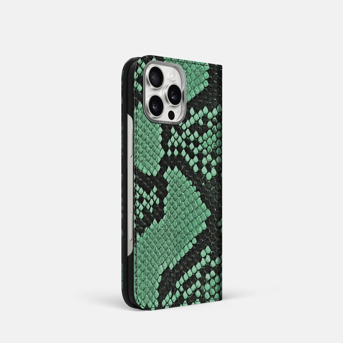 Forest-Green iPhone 16 Pro Folio Case In Python with Steel Metal -1 | Forest-Green-Steel
