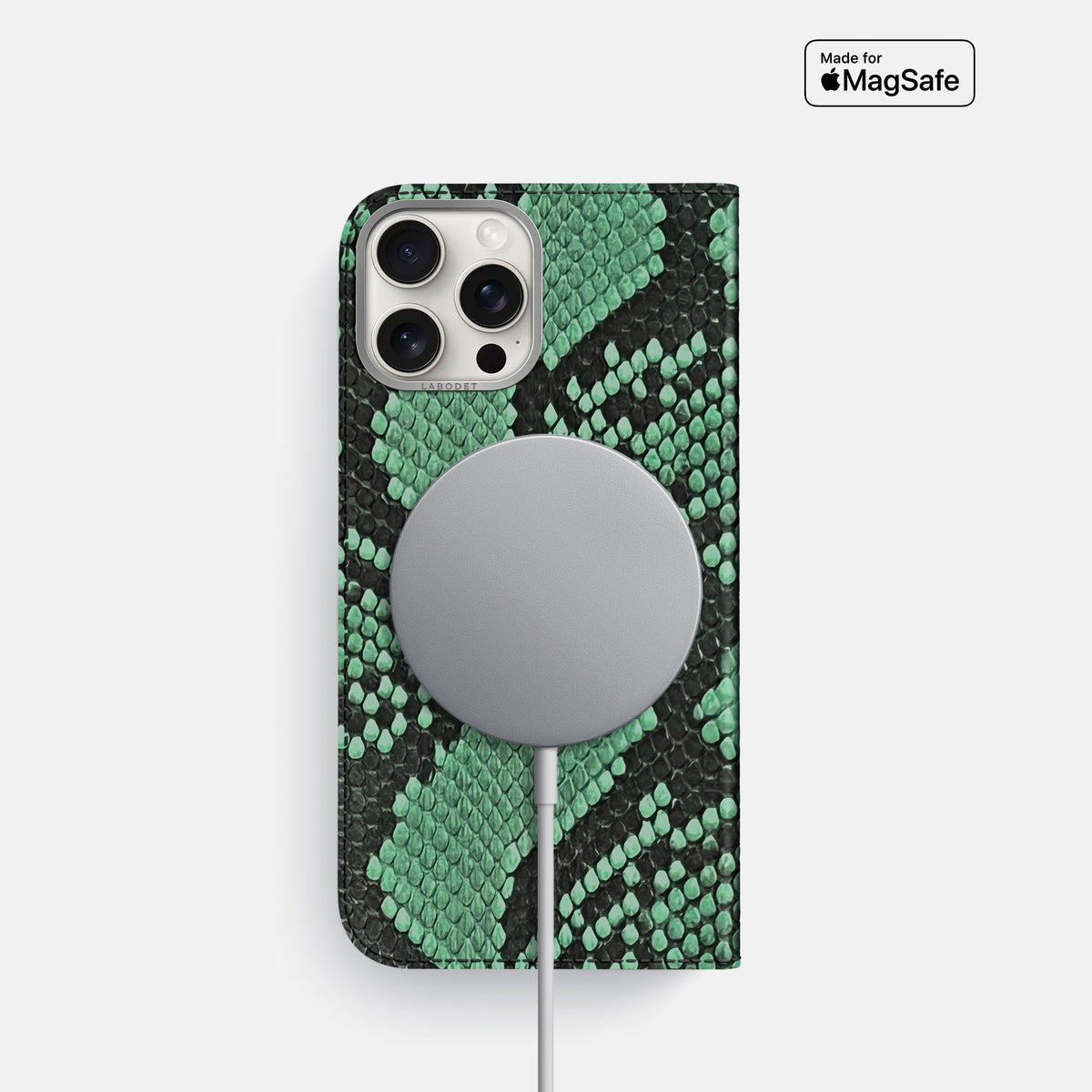 Forest-Green iPhone 16 Pro Folio Case In Python with Steel Metal -3 | Forest-Green-Steel