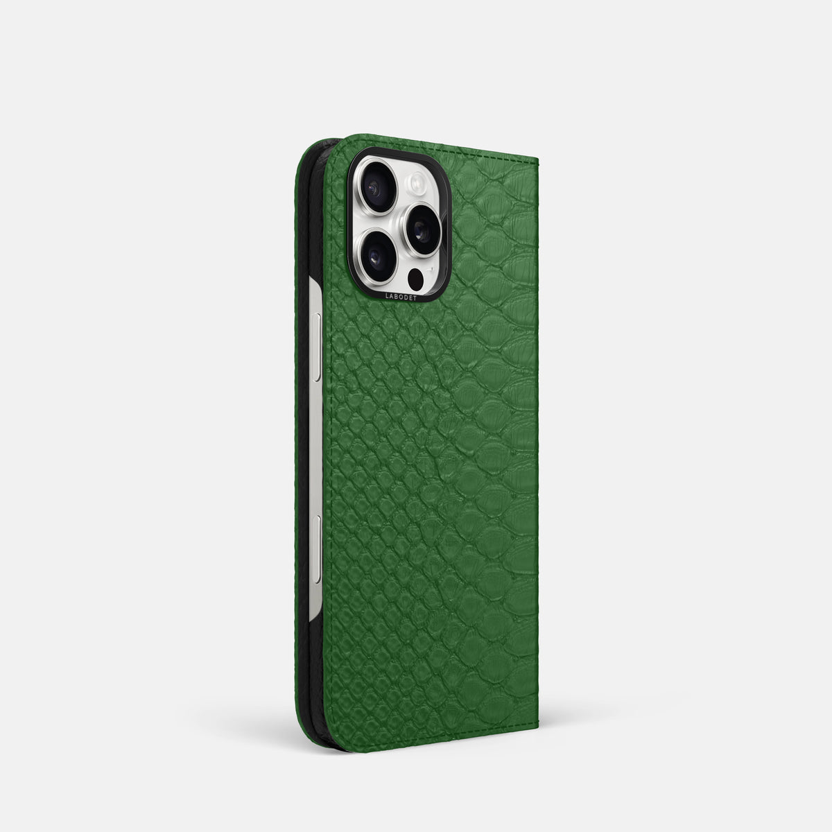 Green iPhone 16 Pro Folio Case Python with Black Metal -1 | Green-Black