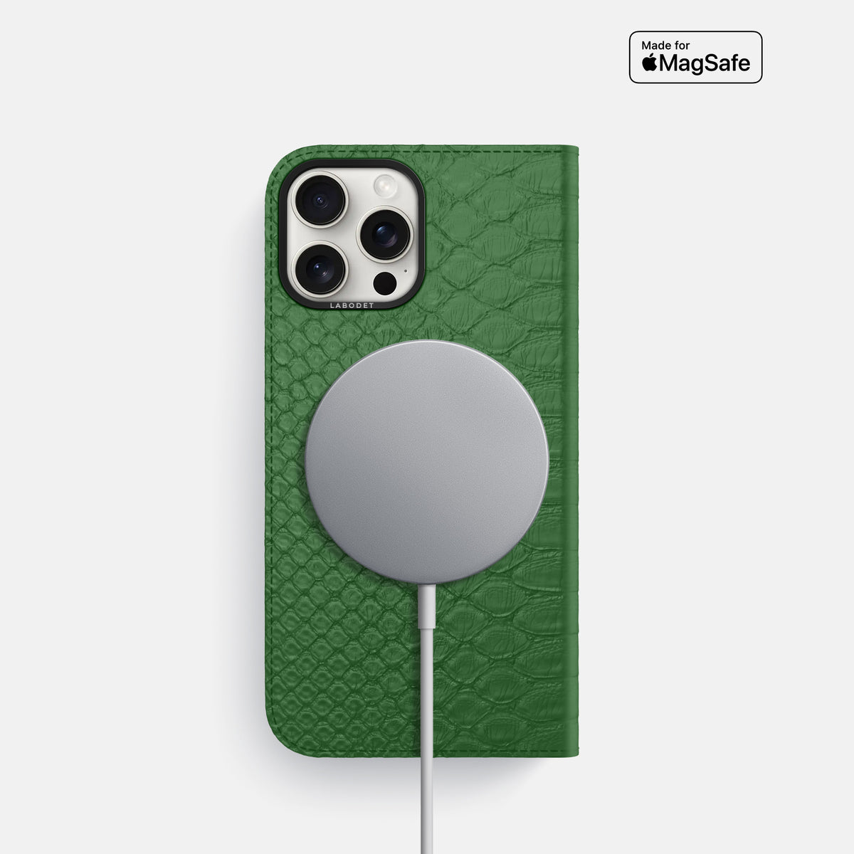 Green iPhone 16 Pro Folio Case Python with Black Metal -3 | Green-Black