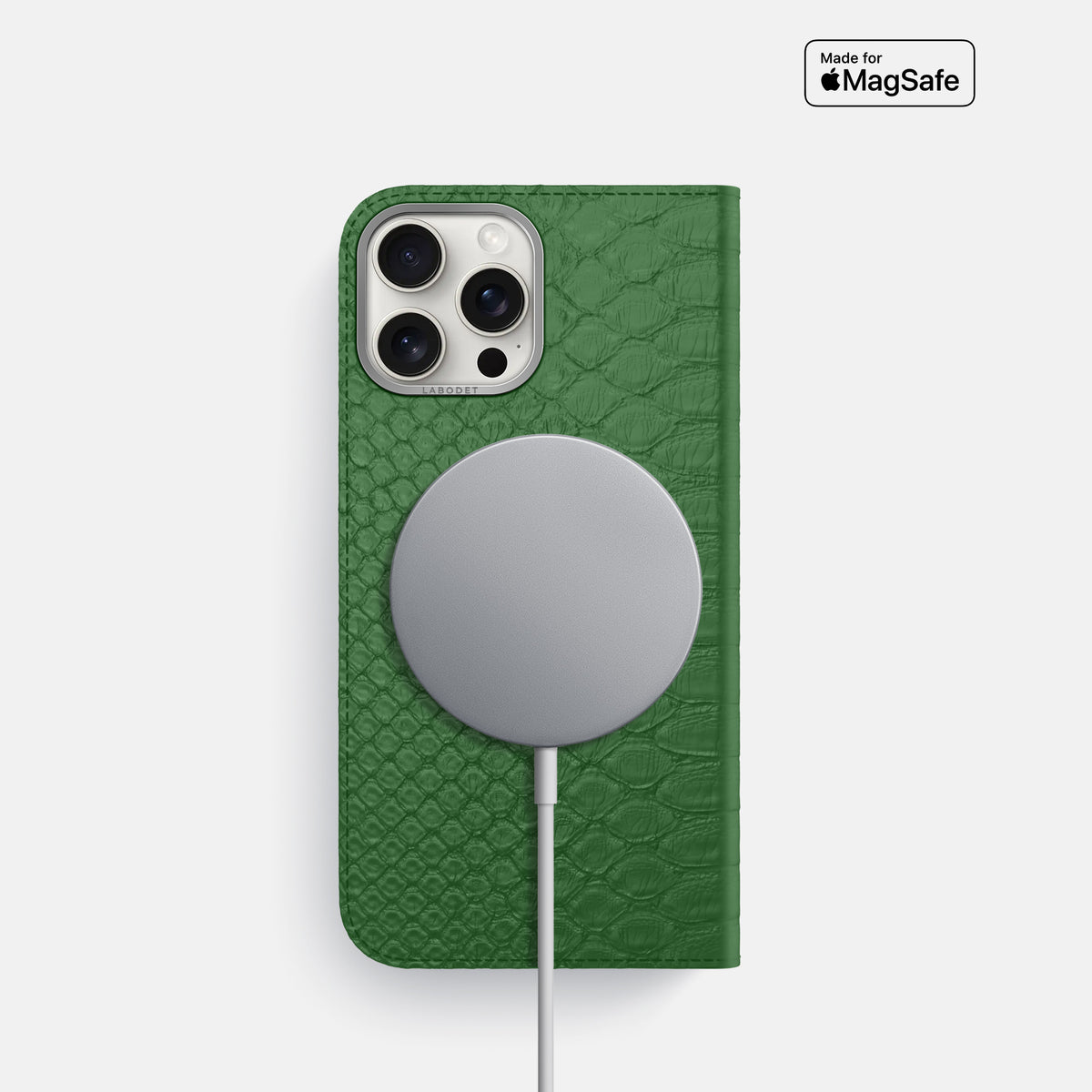 Green iPhone 16 Pro Folio Case Python with Steel Metal -3 | Green-Steel