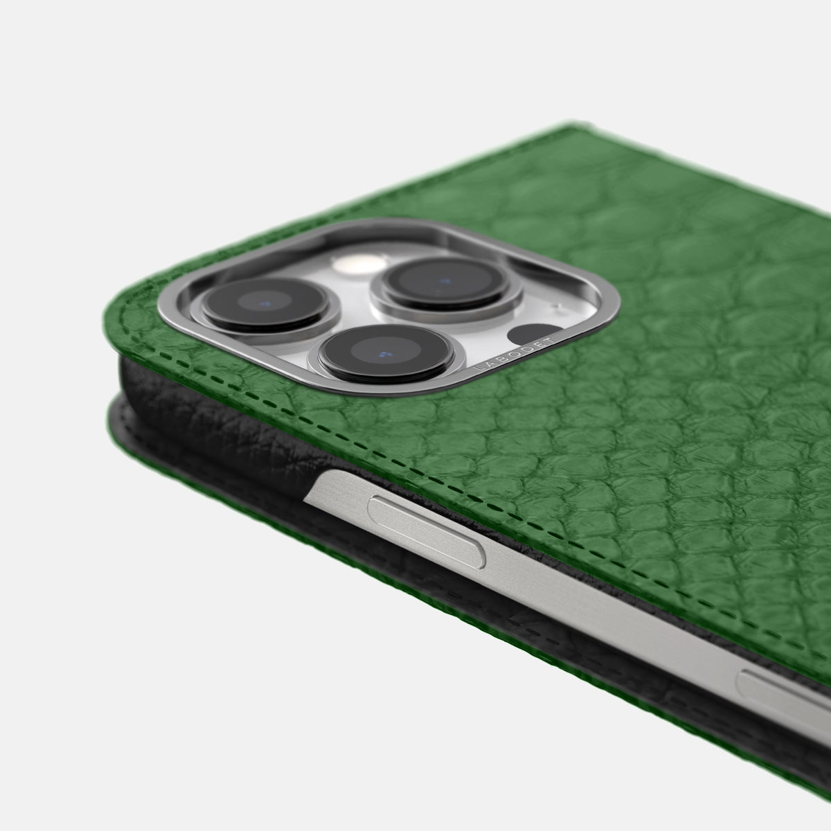 Green iPhone 16 Pro Folio Case Python with Steel Metal -5 | Green-Steel