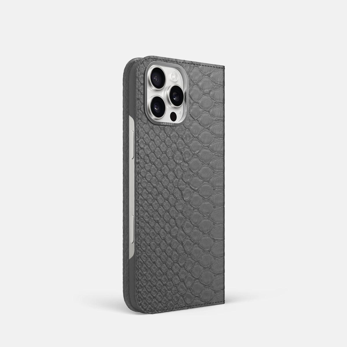 Grey iPhone 16 Pro Folio Case Python with Steel Metal -1 | Grey-Steel