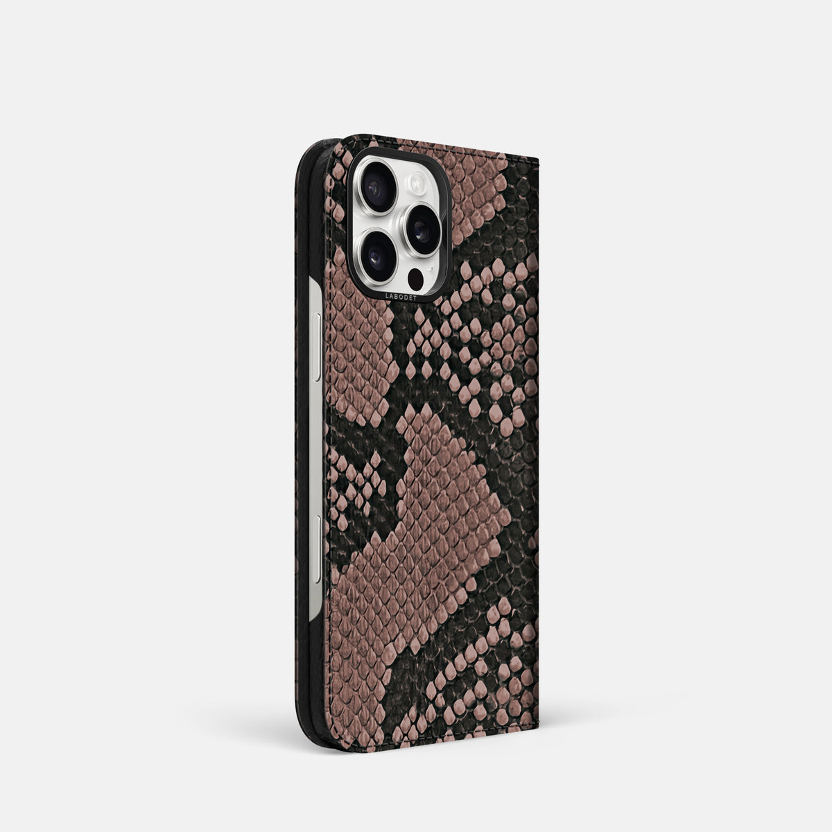 Mahogany-Brown iPhone 16 Pro Folio Case In Python with Black Metal -1 | Mahogany-Brown-Black