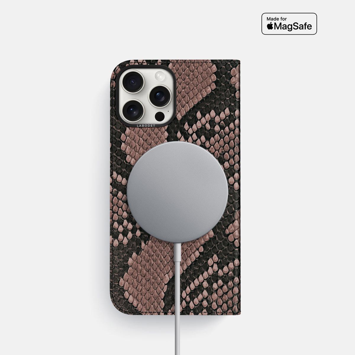 Mahogany-Brown iPhone 16 Pro Folio Case In Python with Black Metal -3 | Mahogany-Brown-Black