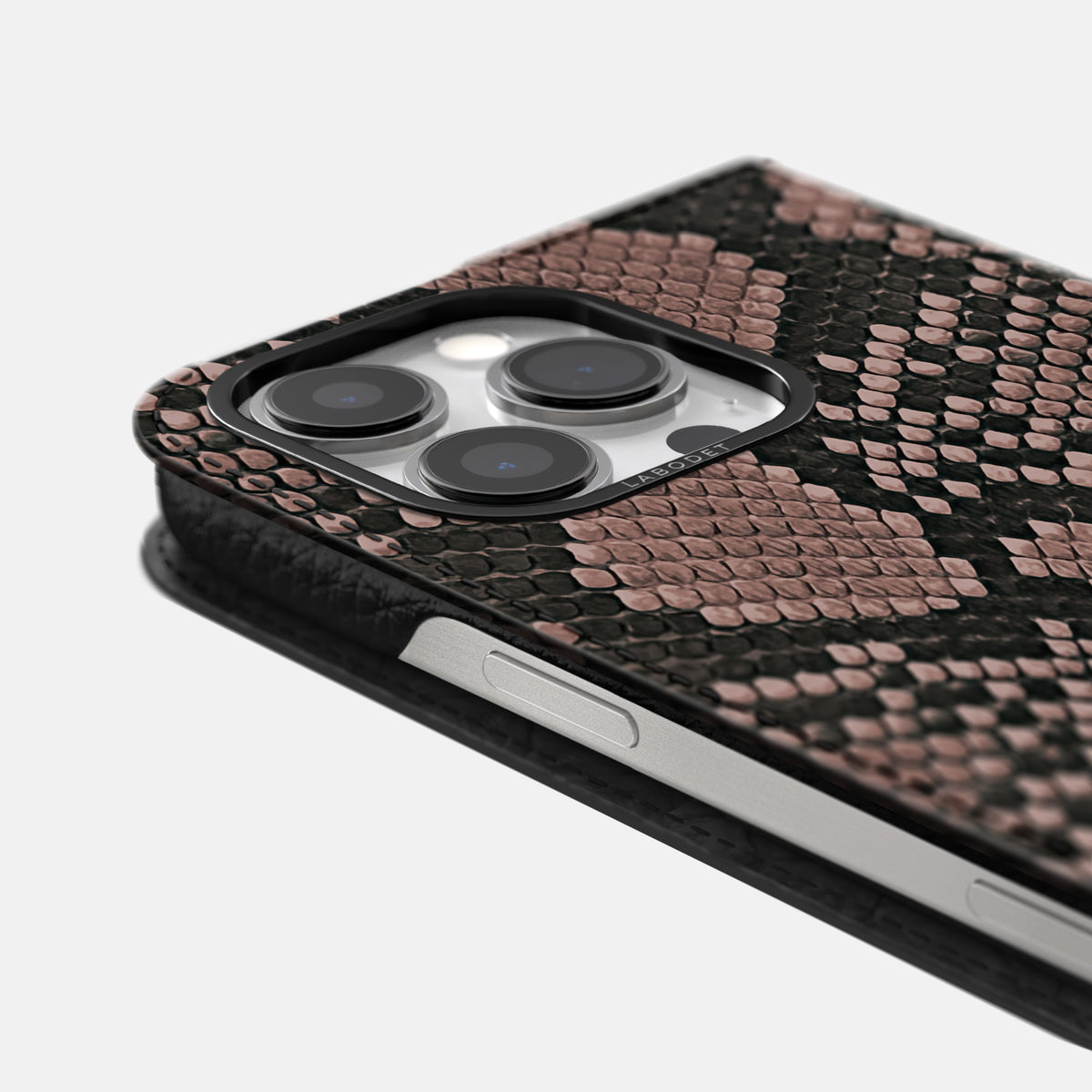 Mahogany-Brown iPhone 16 Pro Folio Case In Python with Black Metal -5 | Mahogany-Brown-Black