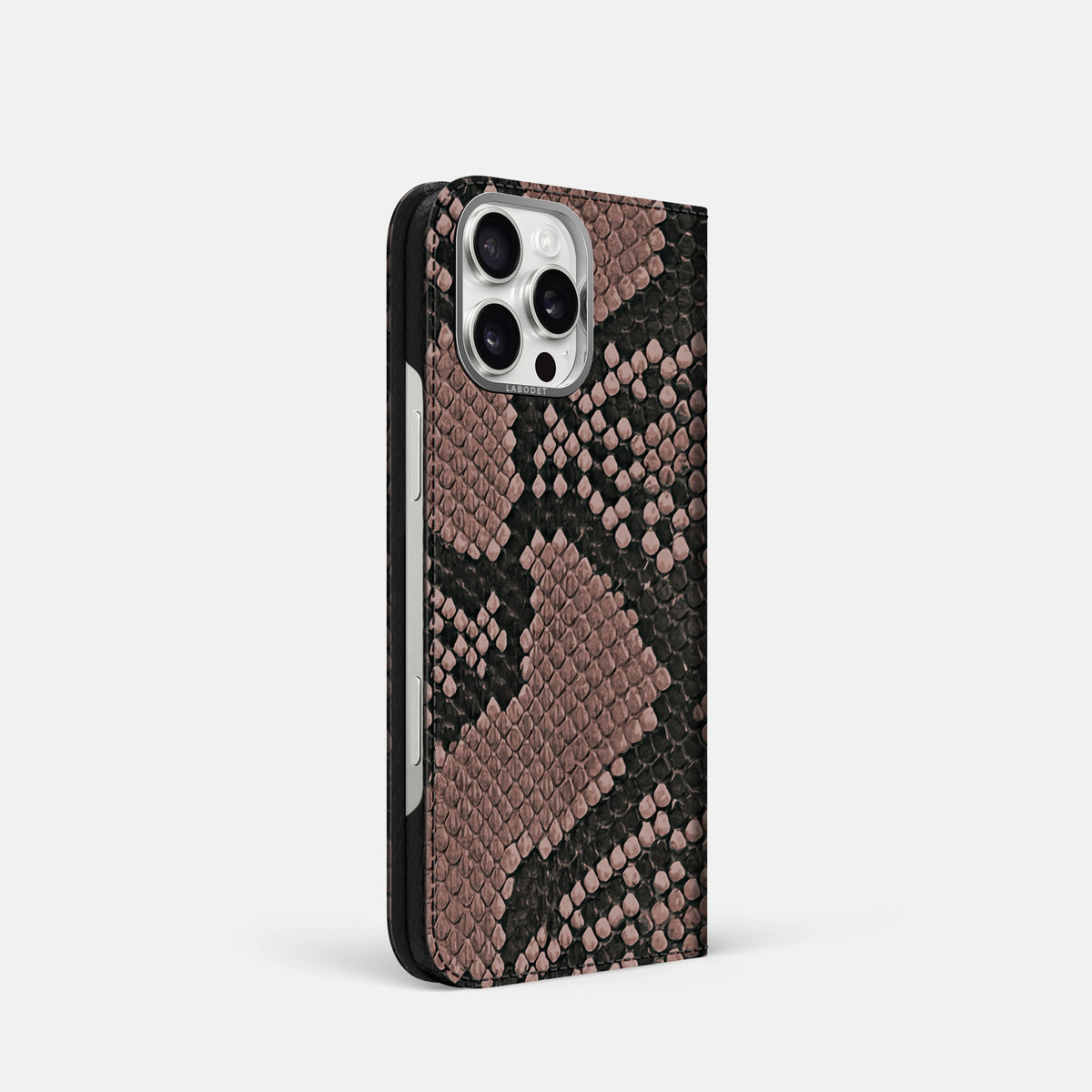 Mahogany-Brown iPhone 16 Pro Folio Case In Python with Steel Metal -1 | Mahogany-Brown-Steel