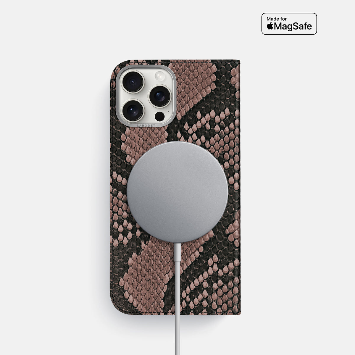 Mahogany-Brown iPhone 16 Pro Folio Case In Python with Steel Metal -3 | Mahogany-Brown-Steel
