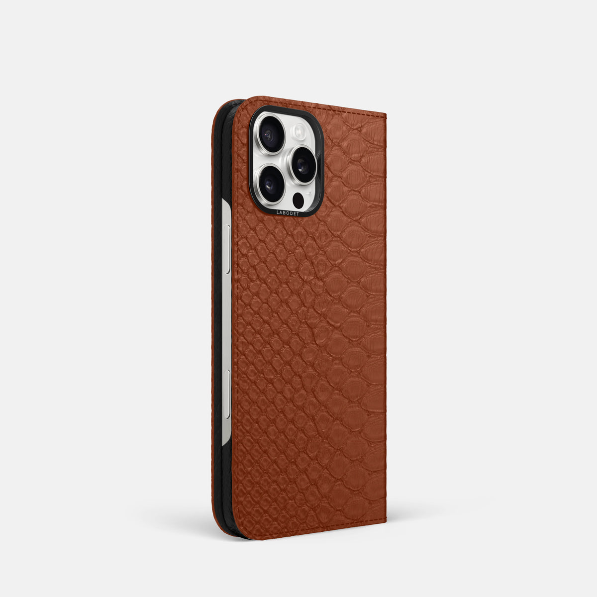 Medium Brown iPhone 16 Pro Folio Case Python with Black Metal -1 | Medium-Brown-Black