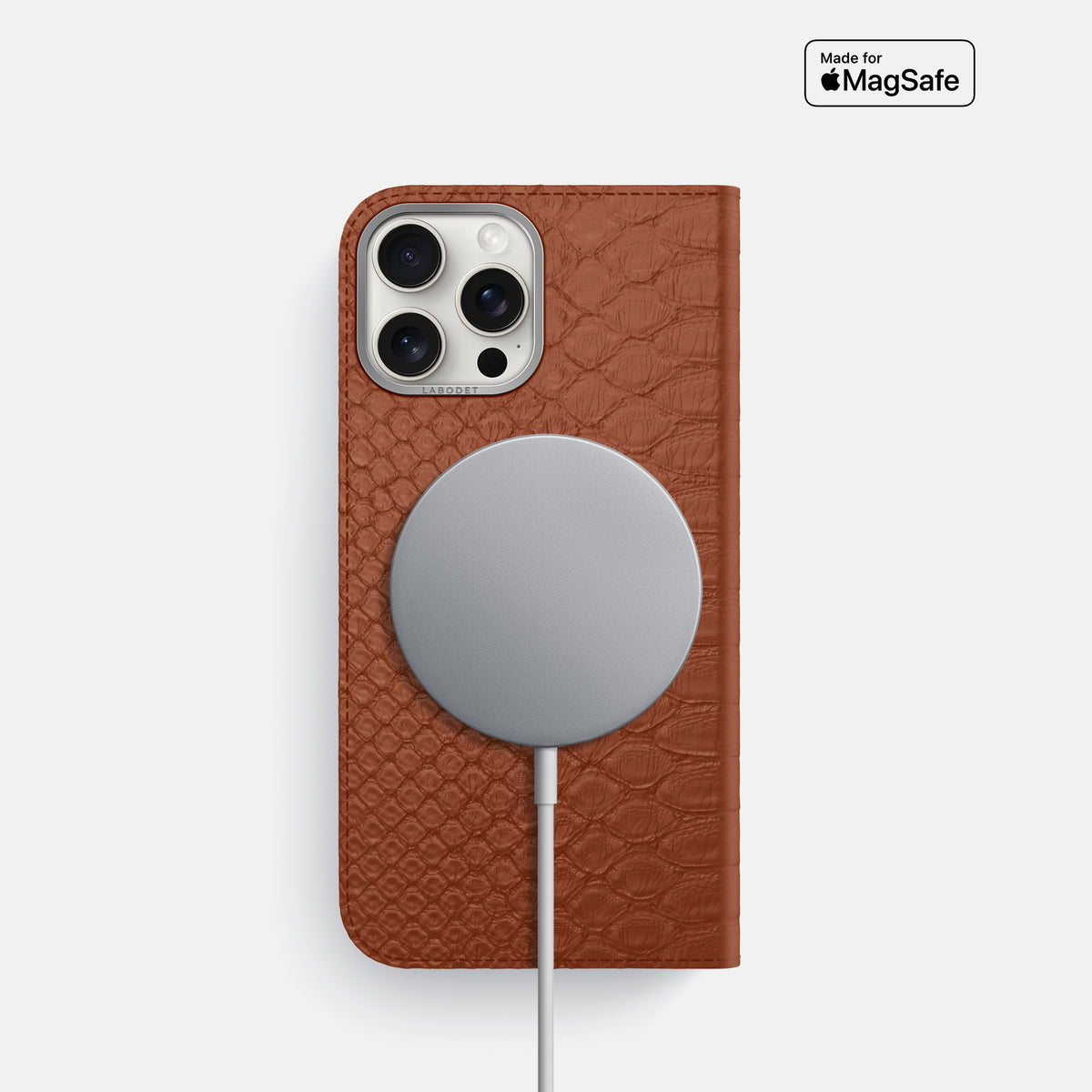 Medium Brown iPhone 16 Pro Folio Case Python with Steel Metal -3 | Medium-Brown-Steel