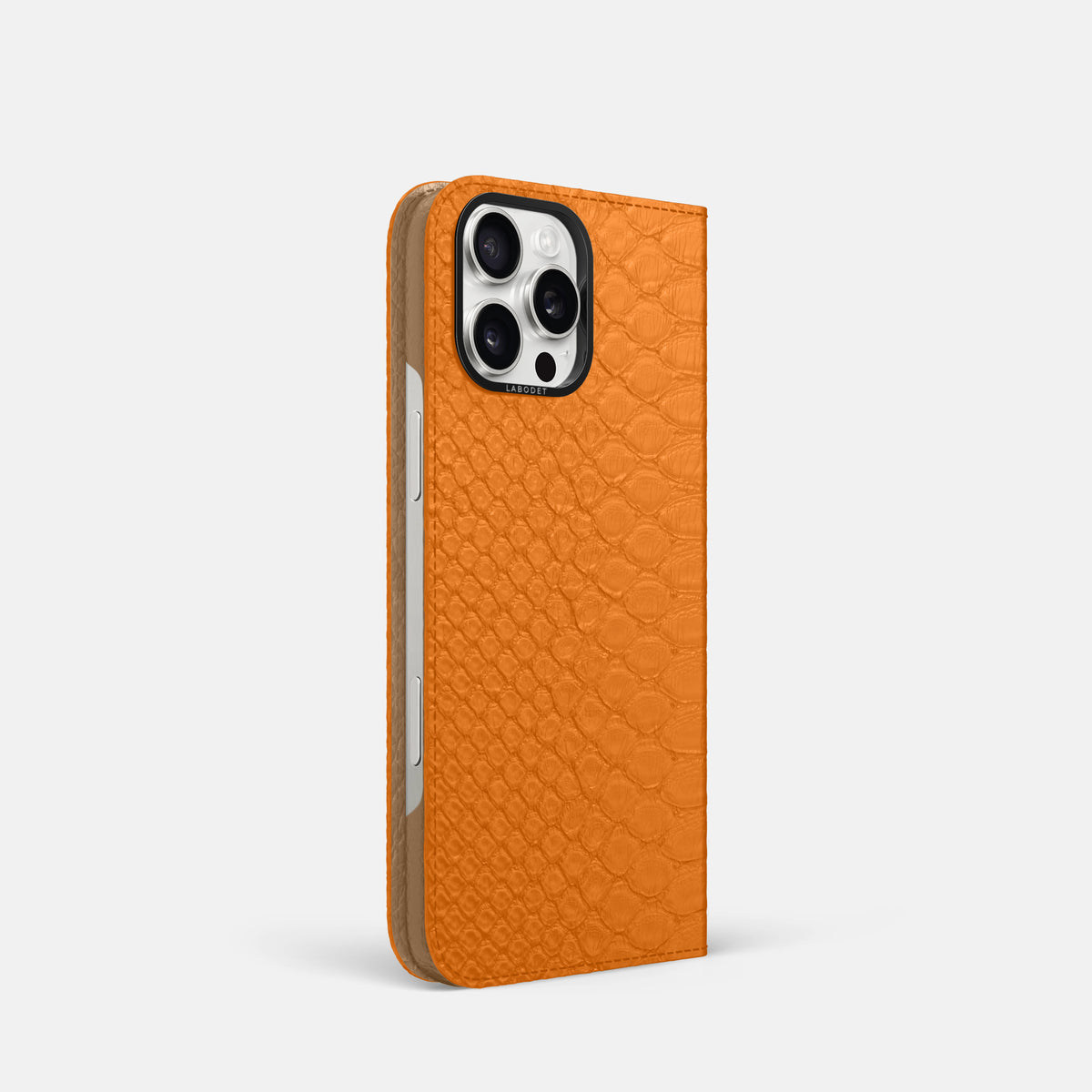 Orange iPhone 16 Pro Folio Case Python with Black Metal -1 | Orange-Black