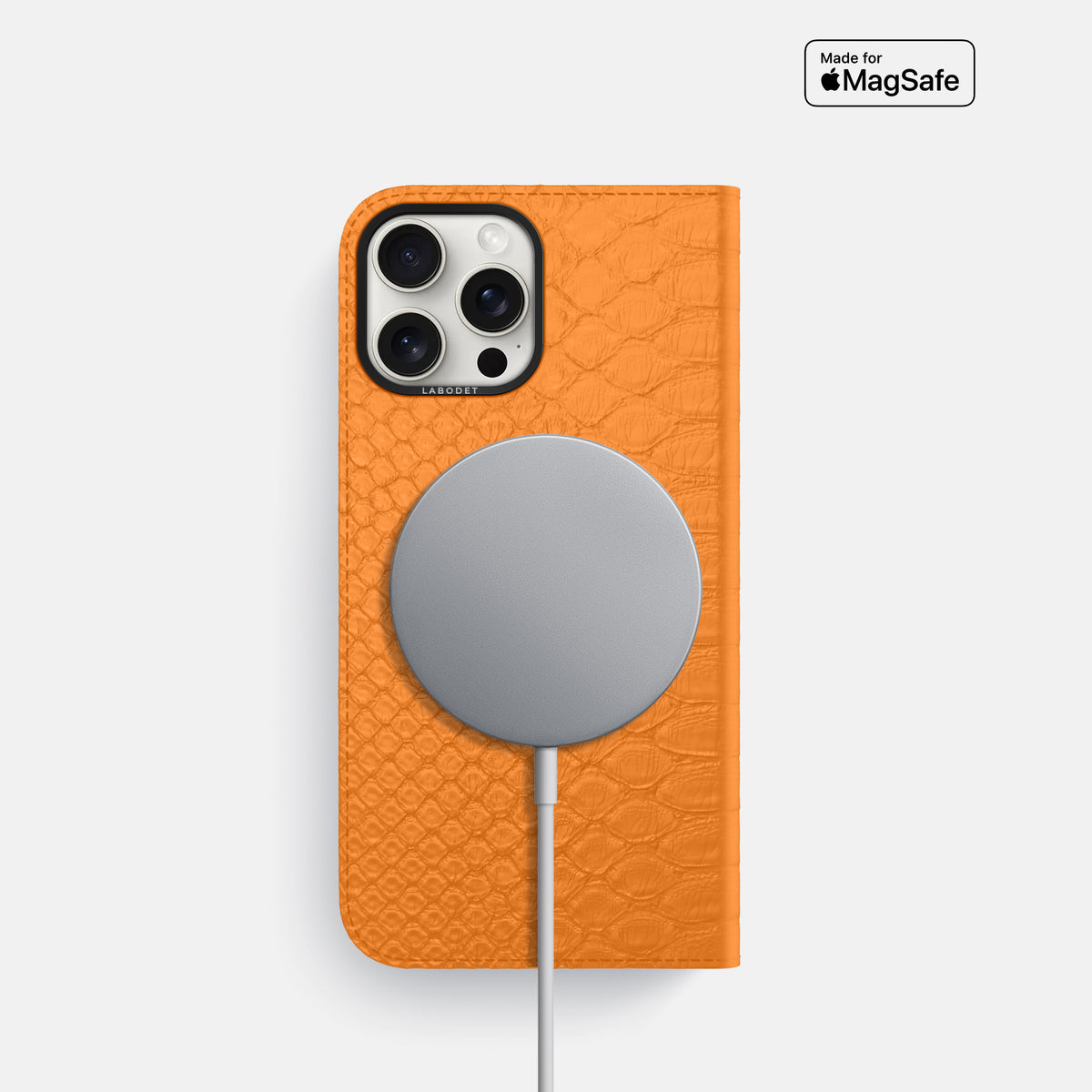 Orange iPhone 16 Pro Folio Case Python with Black Metal -3 | Orange-Black