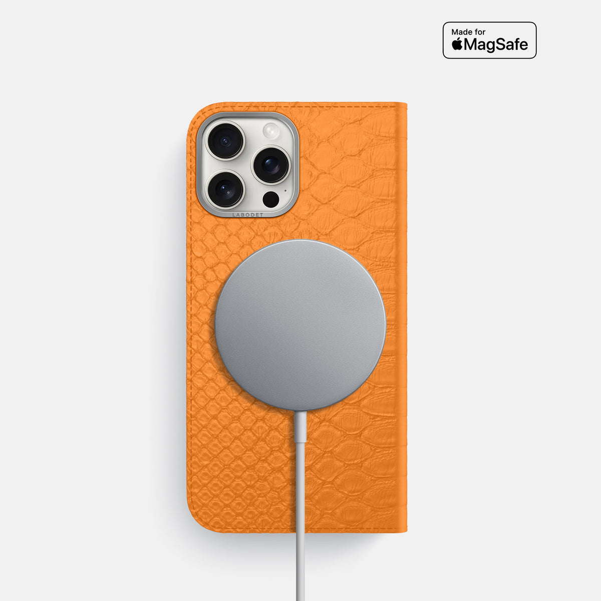 Orange iPhone 16 Pro Folio Case Python with Steel Metal -3 | Orange-Steel