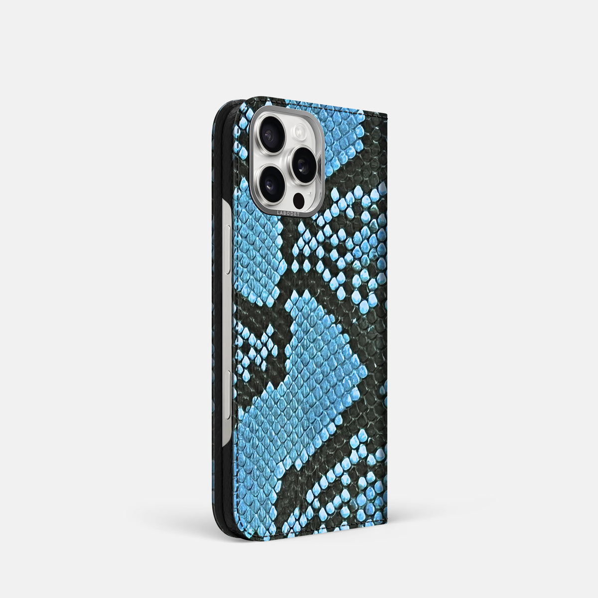 Pacific Blue iPhone 16 Pro Folio Case In Python with Steel Metal -1 | Pacific-Blue-Steel