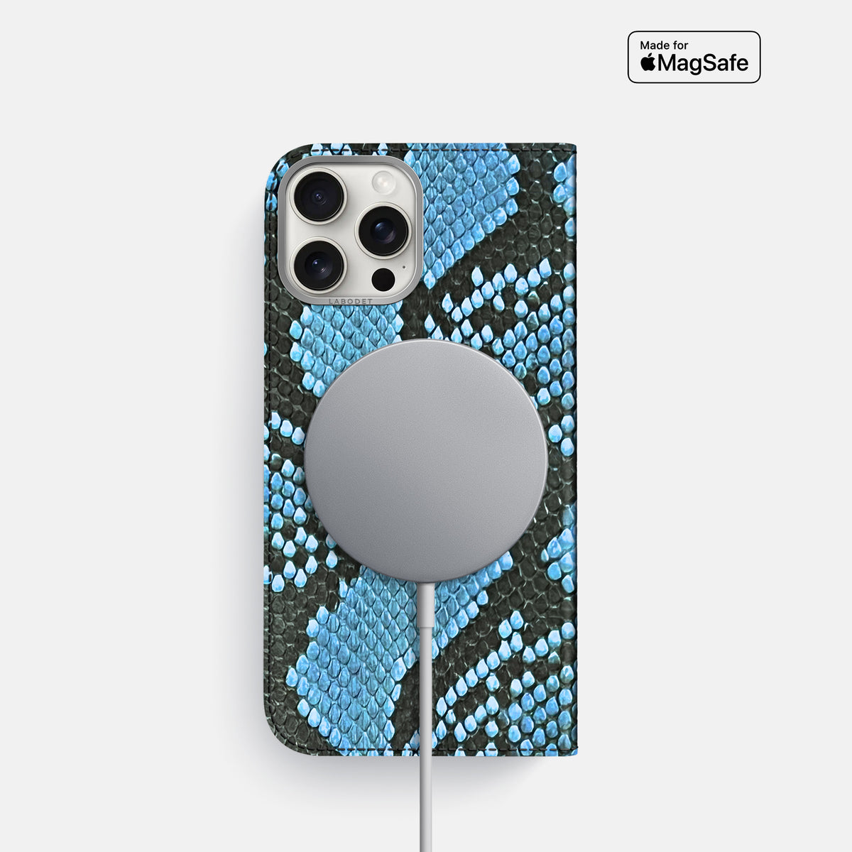 Pacific Blue iPhone 16 Pro Folio Case In Python with Steel Metal -3 | Pacific-Blue-Steel