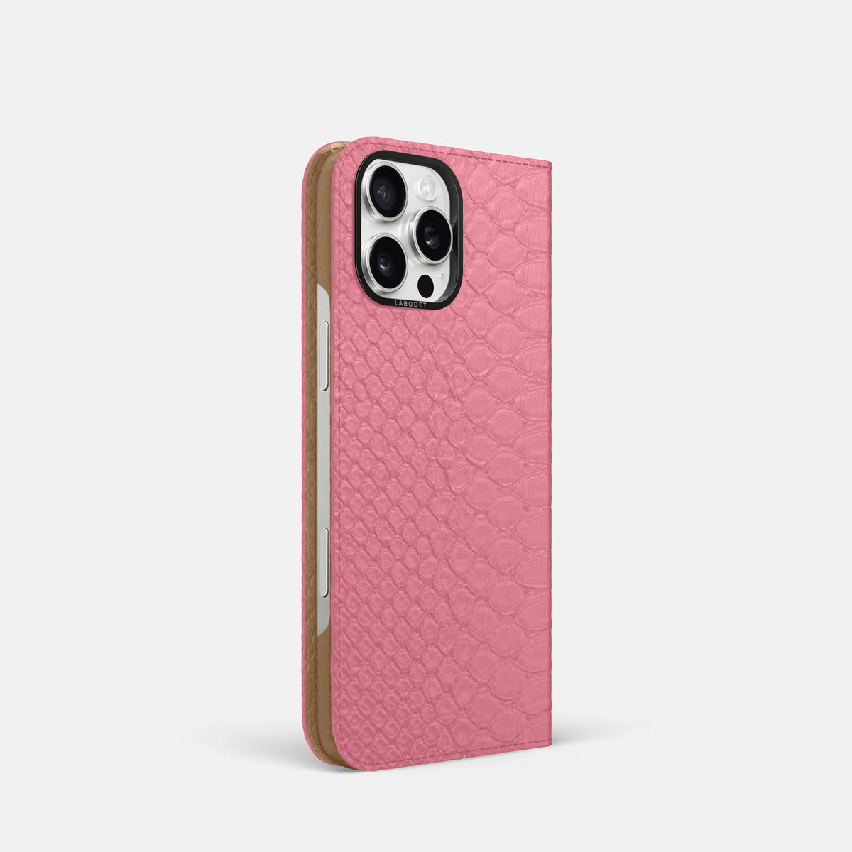 Pink iPhone 16 Pro Folio Case Python with Black Metal -1 | Pink-Black