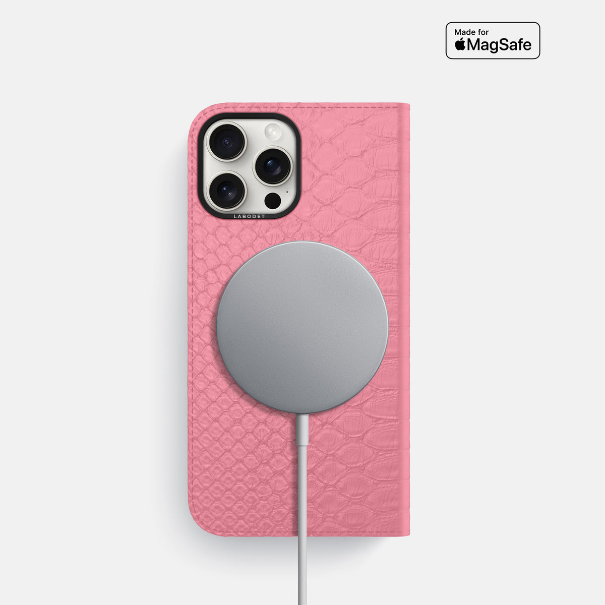 Pink iPhone 16 Pro Folio Case Python with Black Metal -3 | Pink-Black