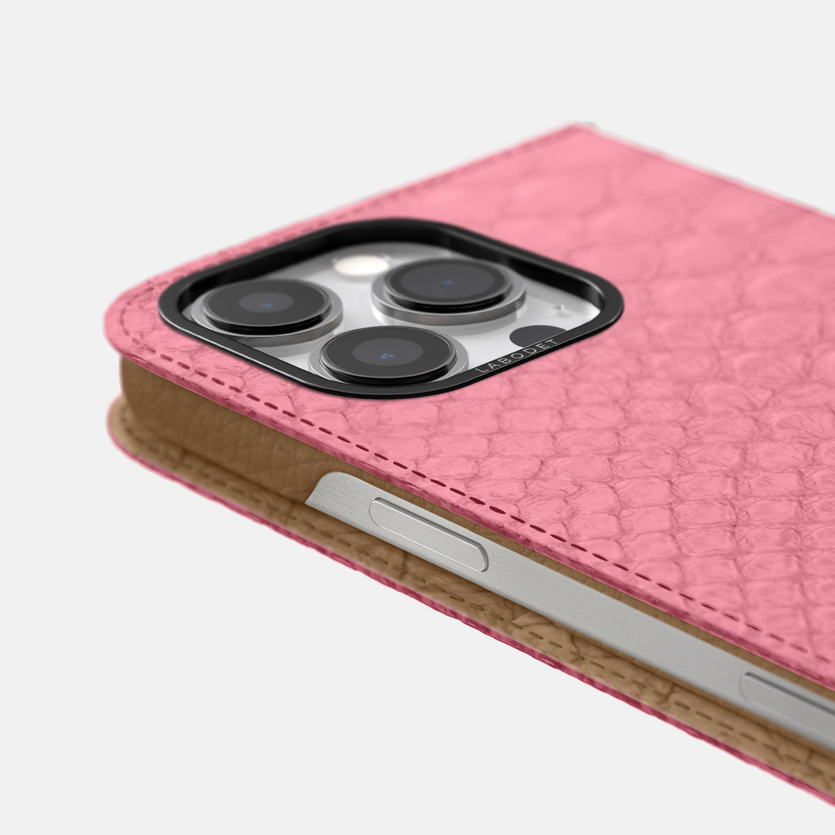 Pink iPhone 16 Pro Folio Case Python with Black Metal -5 | Pink-Black