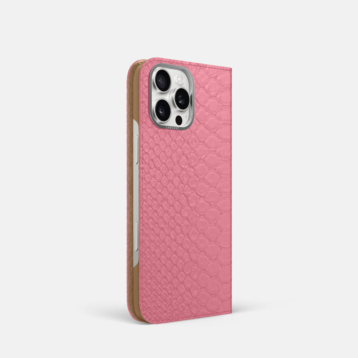 Pink iPhone 16 Pro Folio Case Python with Steel Metal -1 | Pink-Steel