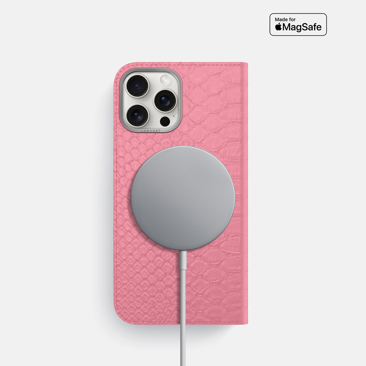 Pink iPhone 16 Pro Folio Case Python with Steel Metal -3 | Pink-Steel