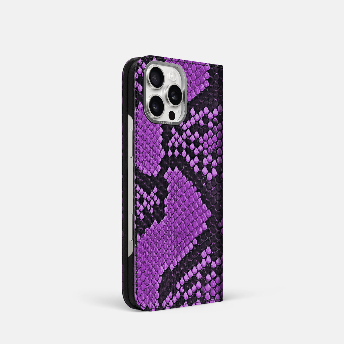 Purple iPhone 16 Pro Folio Case In Python with Steel Metal -1 | Purple-Steel
