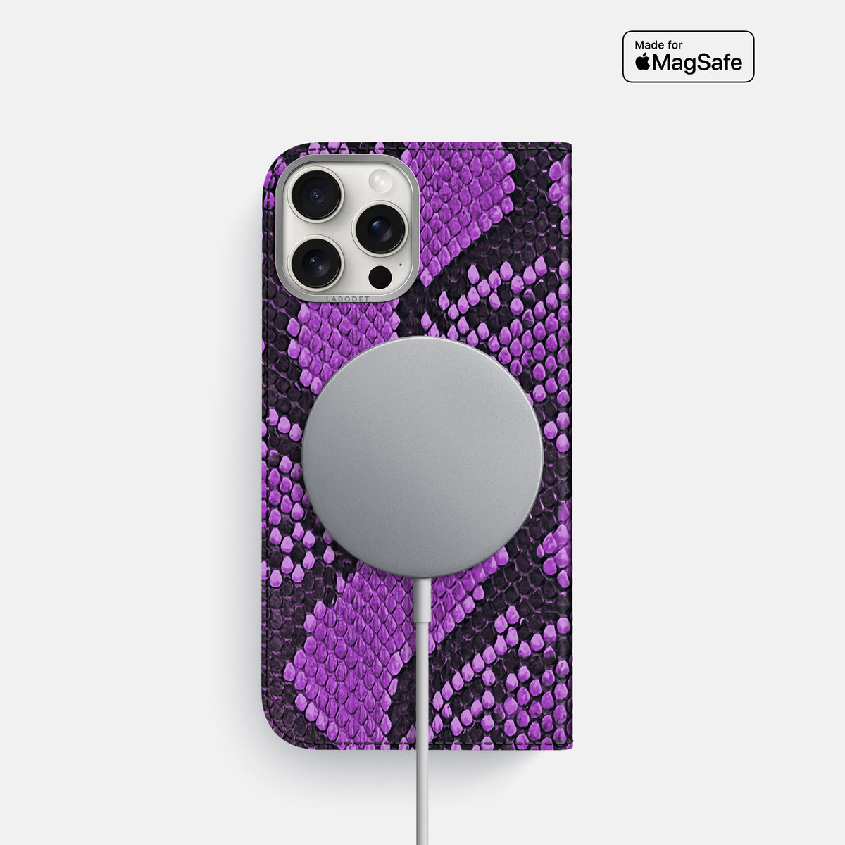 Purple iPhone 16 Pro Folio Case In Python with Steel Metal -3 | Purple-Steel