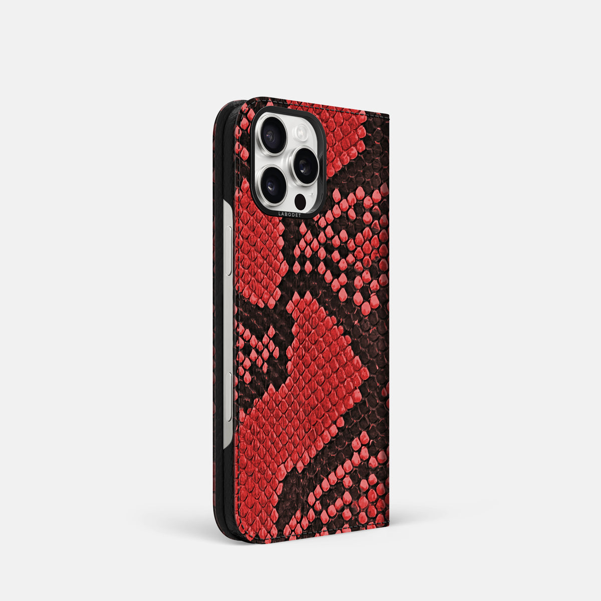 Red iPhone 16 Pro Folio Case In Python with Black Metal -1 | Red-Black
