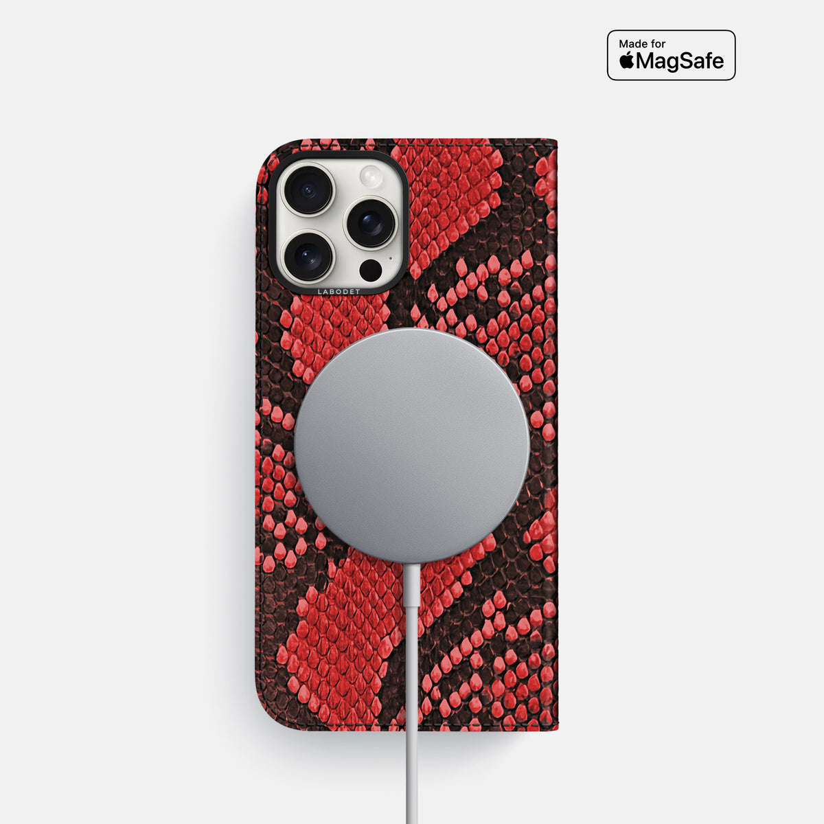 Red iPhone 16 Pro Folio Case In Python with Black Metal -3 | Red-Black