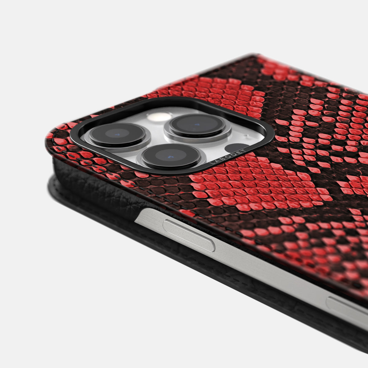 Red iPhone 16 Pro Folio Case In Python with Black Metal -5 | Red-Black