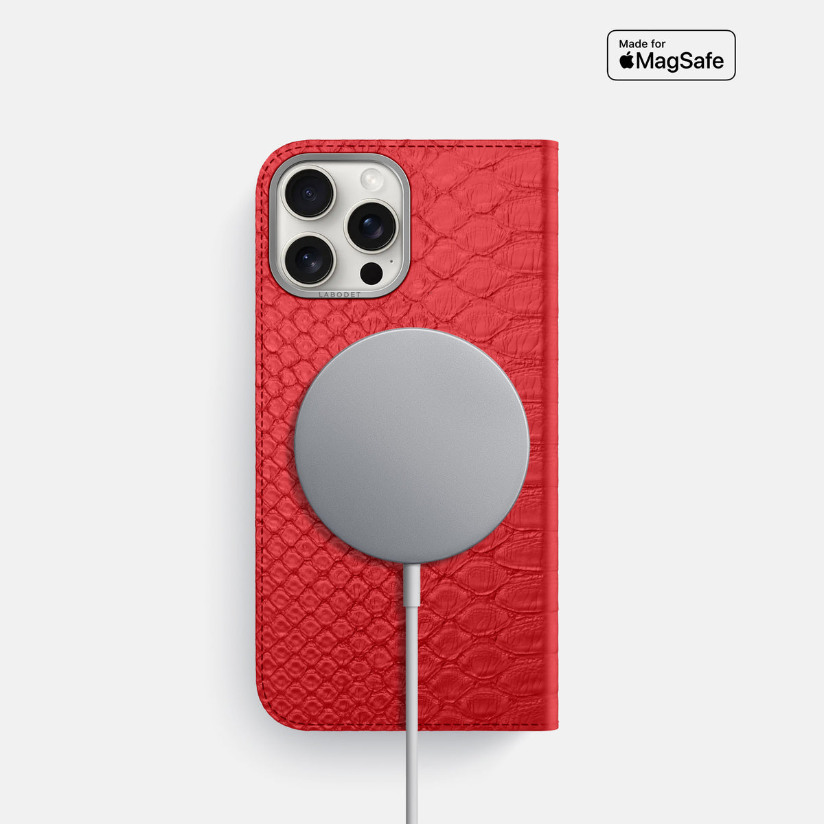 Red iPhone 16 Pro Folio Case Python with Steel Metal -3 | Red-Steel