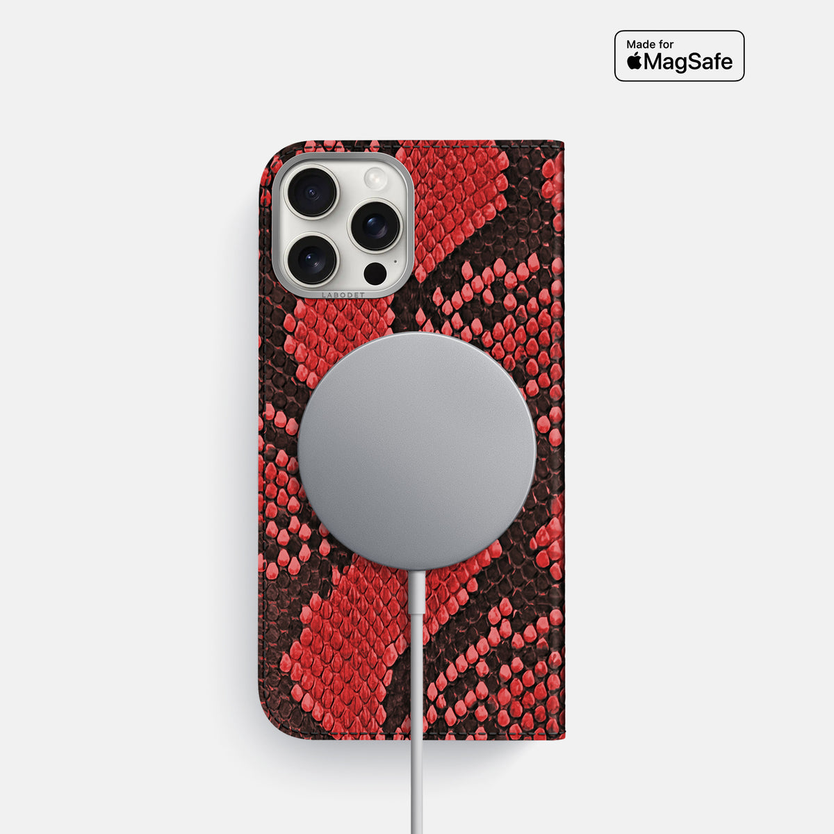 Red iPhone 16 Pro Folio Case In Python with Steel Metal -3 | Red-Steel
