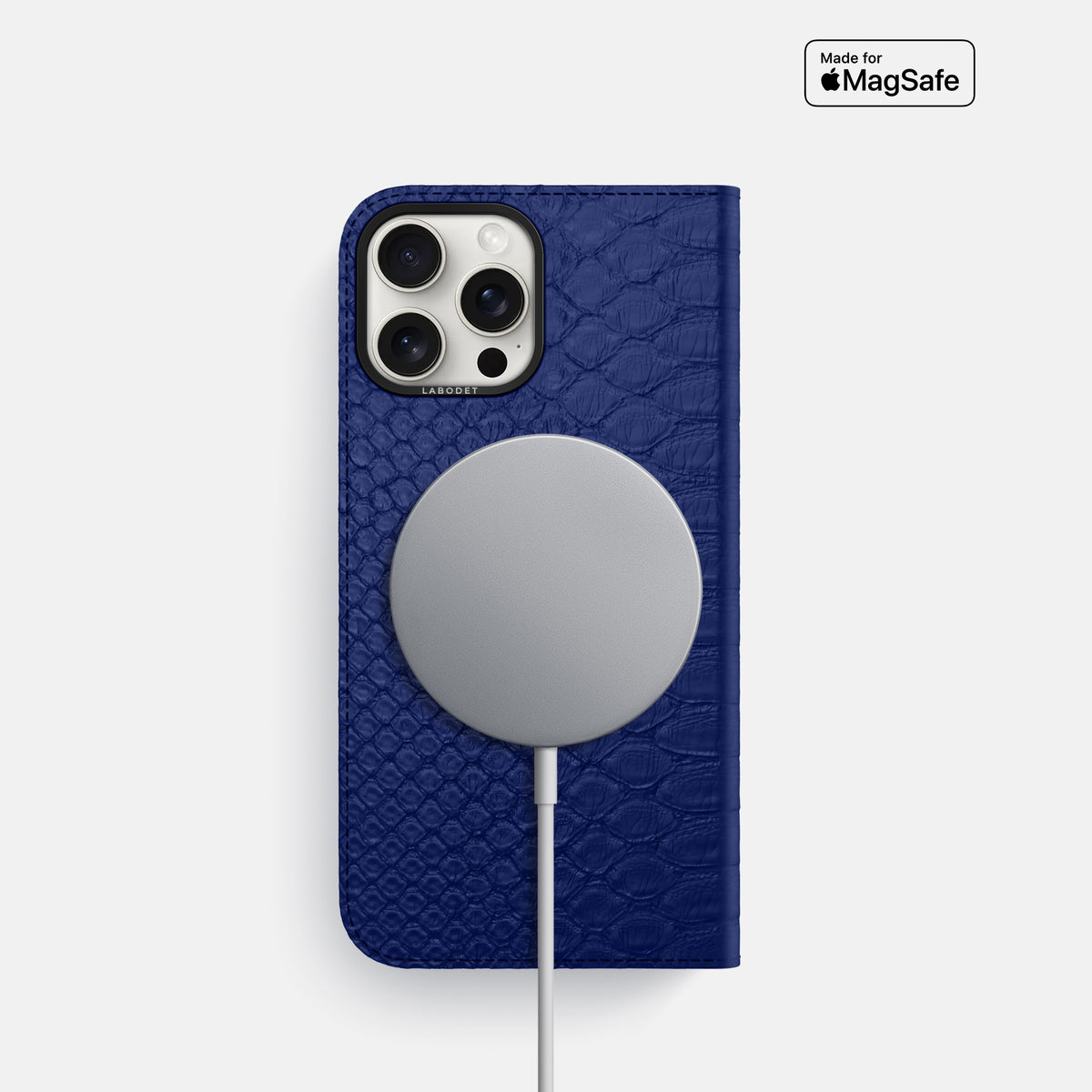 Royal Blue iPhone 16 Pro Folio Case Python with Black Metal -3 | Royal-Blue-Black
