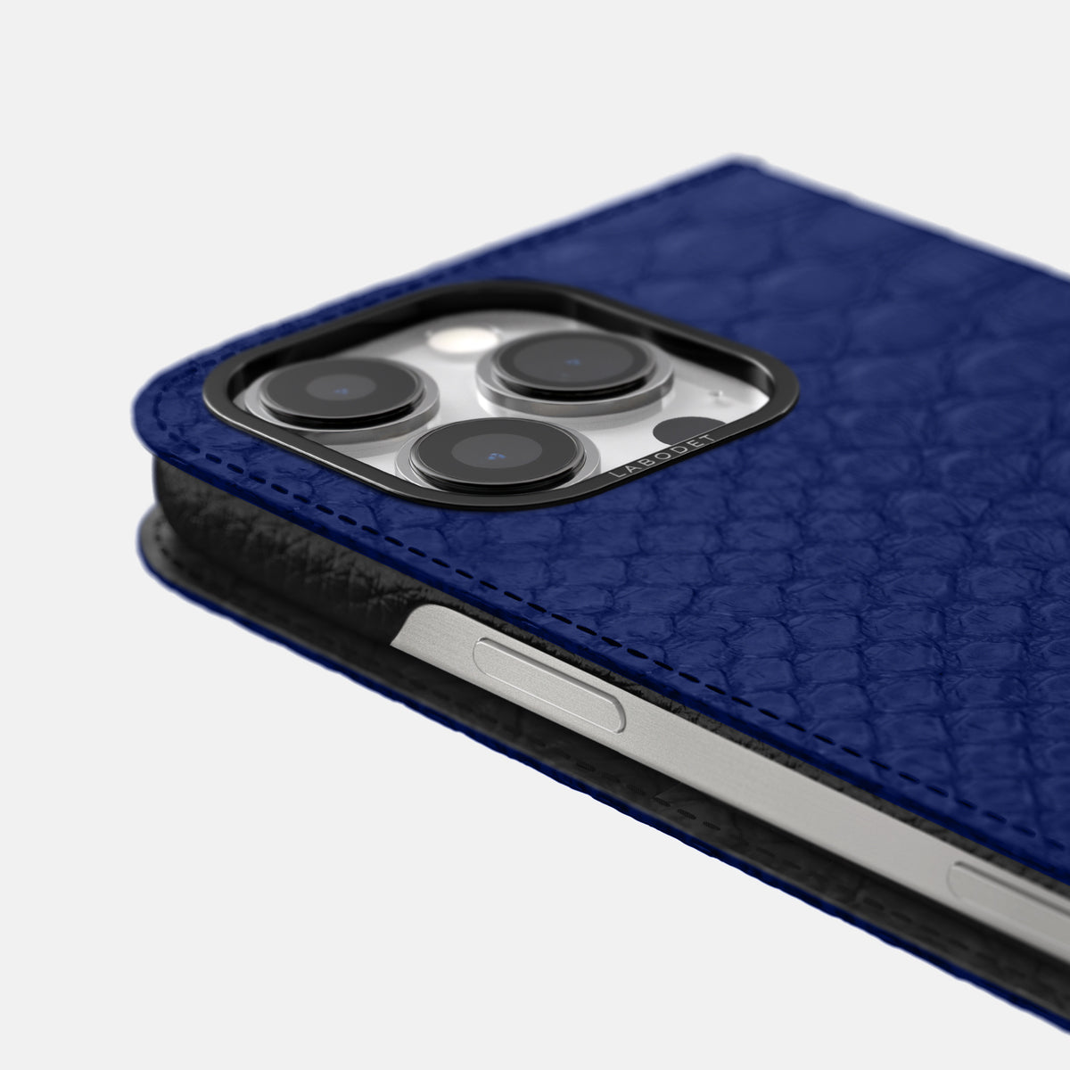 Royal Blue iPhone 16 Pro Folio Case Python with Black Metal -5 | Royal-Blue-Black