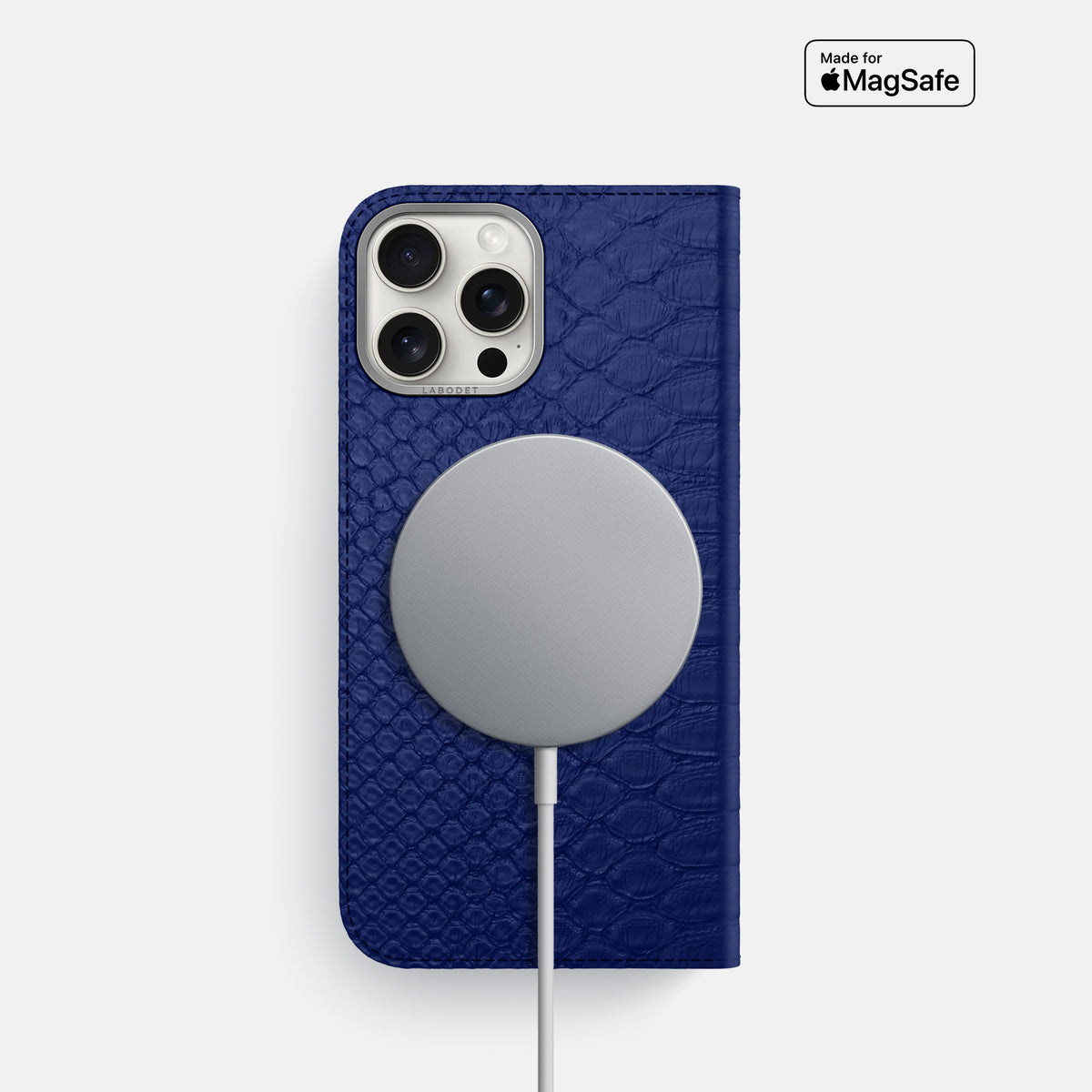 Royal Blue iPhone 16 Pro Folio Case Python with Steel Metal -3 | Royal-Blue-Steel