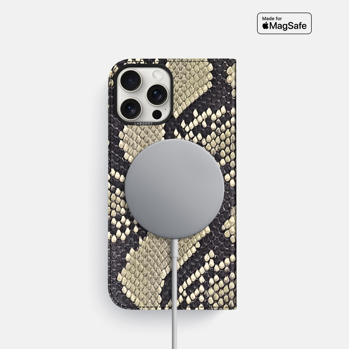Savannah iPhone 16 Pro Folio Case In Python with Black Metal -3 | Savannah-Black