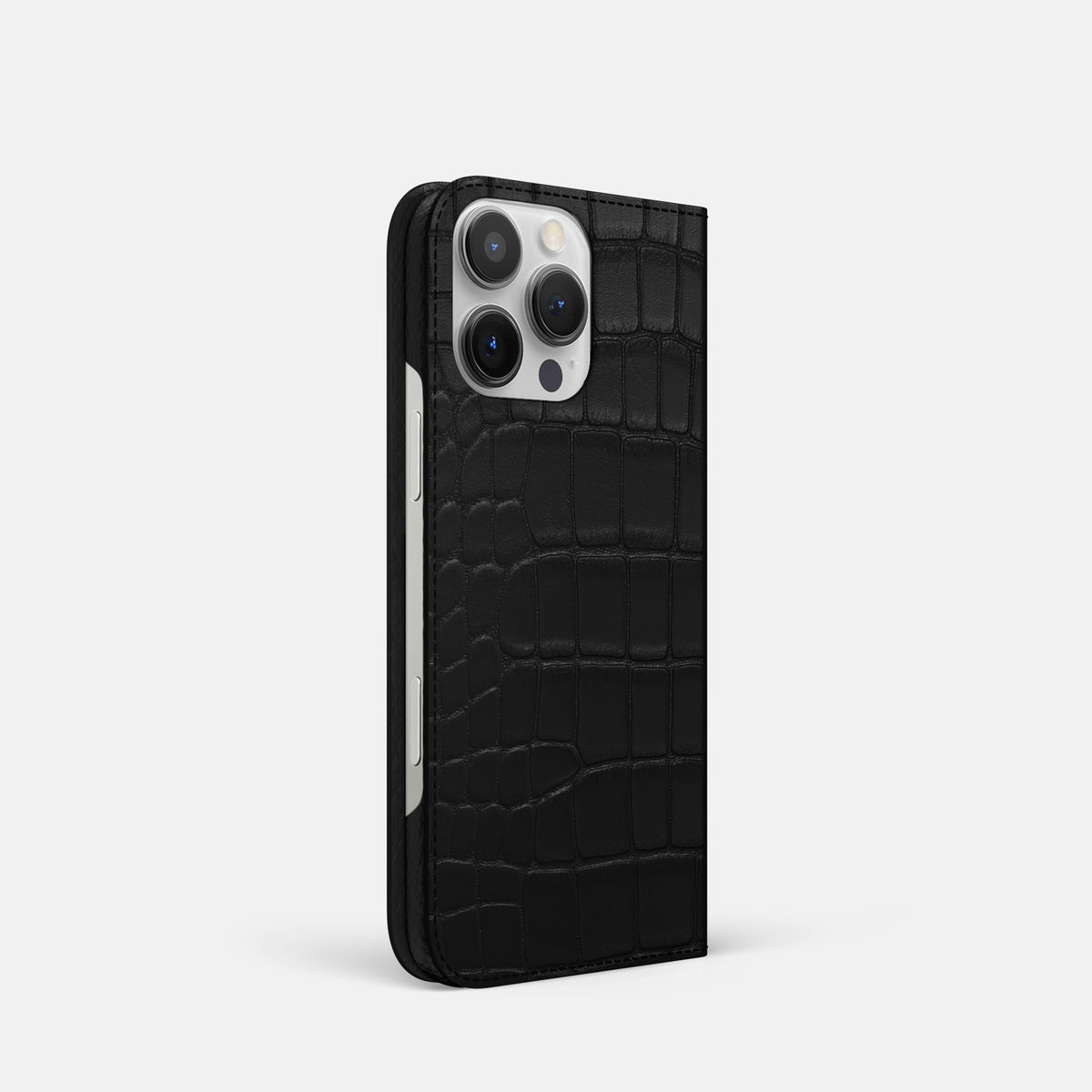 Black iPhone 16 Pro Folio Slim Case Alligator -1 | Black
