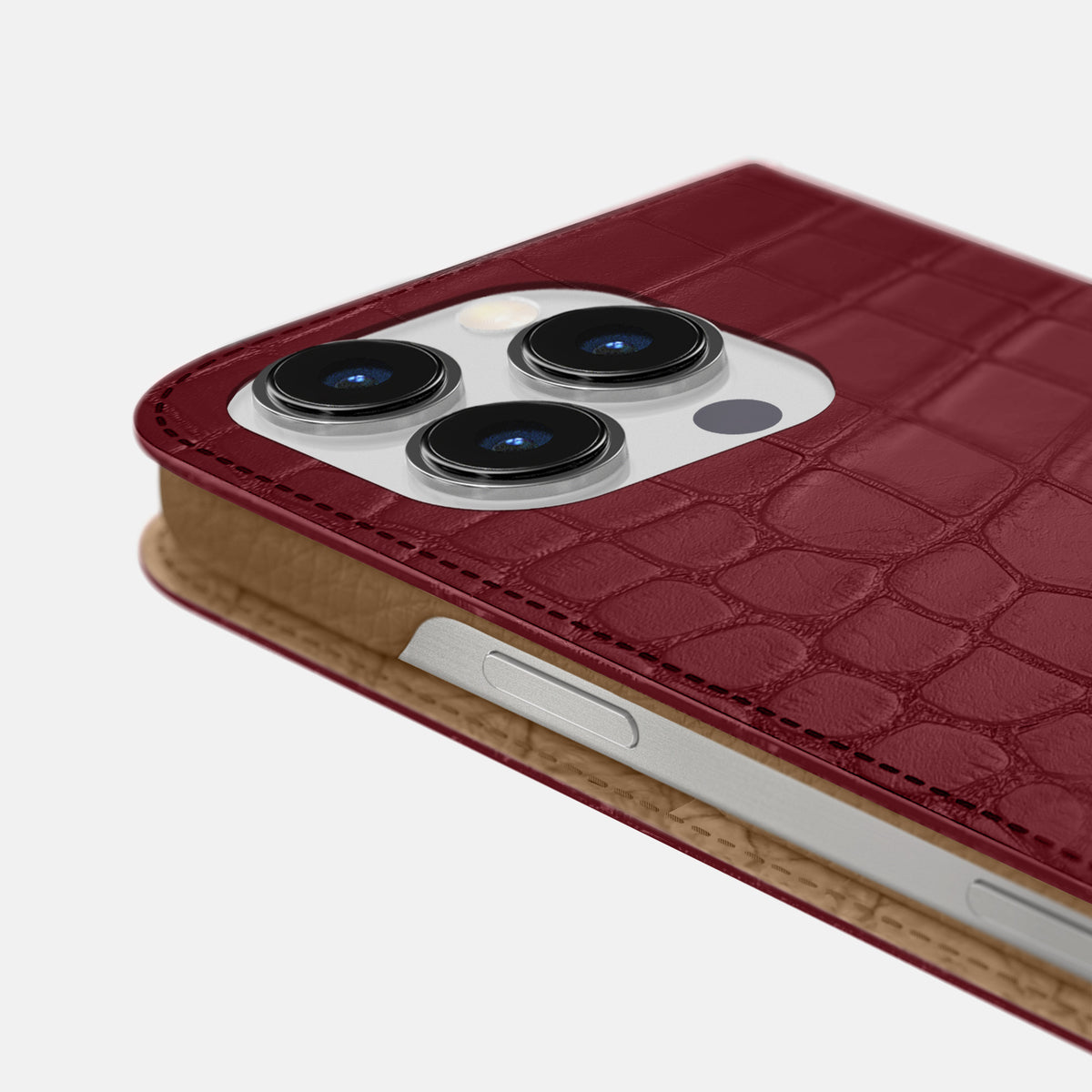 Burgundy iPhone 16 Pro Folio Slim Case Alligator -5 | Burgundy