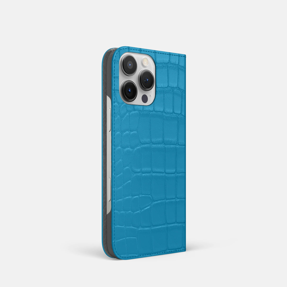 Curaçao-Blue iPhone 16 Pro Folio Slim Case Alligator -1 | Curaçao-Blue