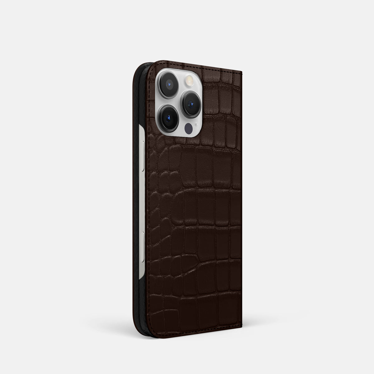 Dark Brown iPhone 16 Pro Folio Slim Case Alligator -1 | Dark-Brown