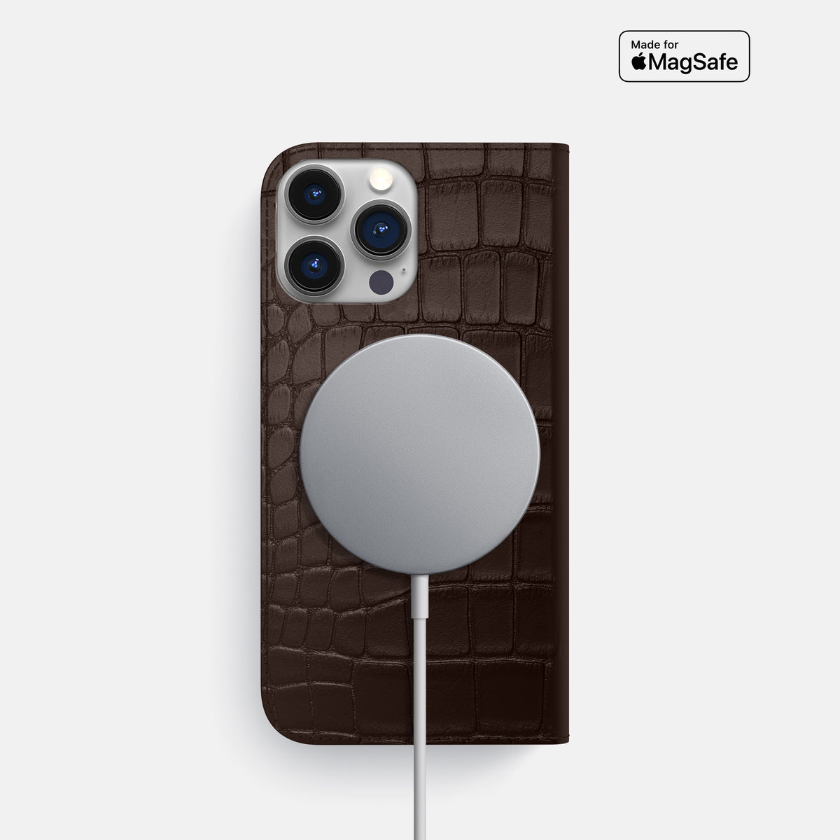Dark Brown iPhone 16 Pro Folio Slim Case Alligator -3 | Dark-Brown