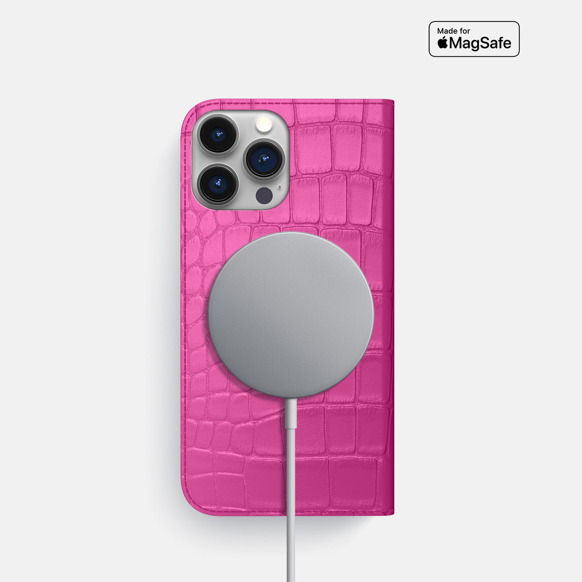 Fuchsia iPhone 16 Pro Folio Slim Case Alligator -3 | Fuchsia