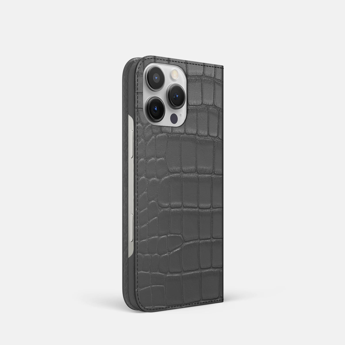 Grey iPhone 16 Pro Folio Slim Case Alligator -1 | Grey