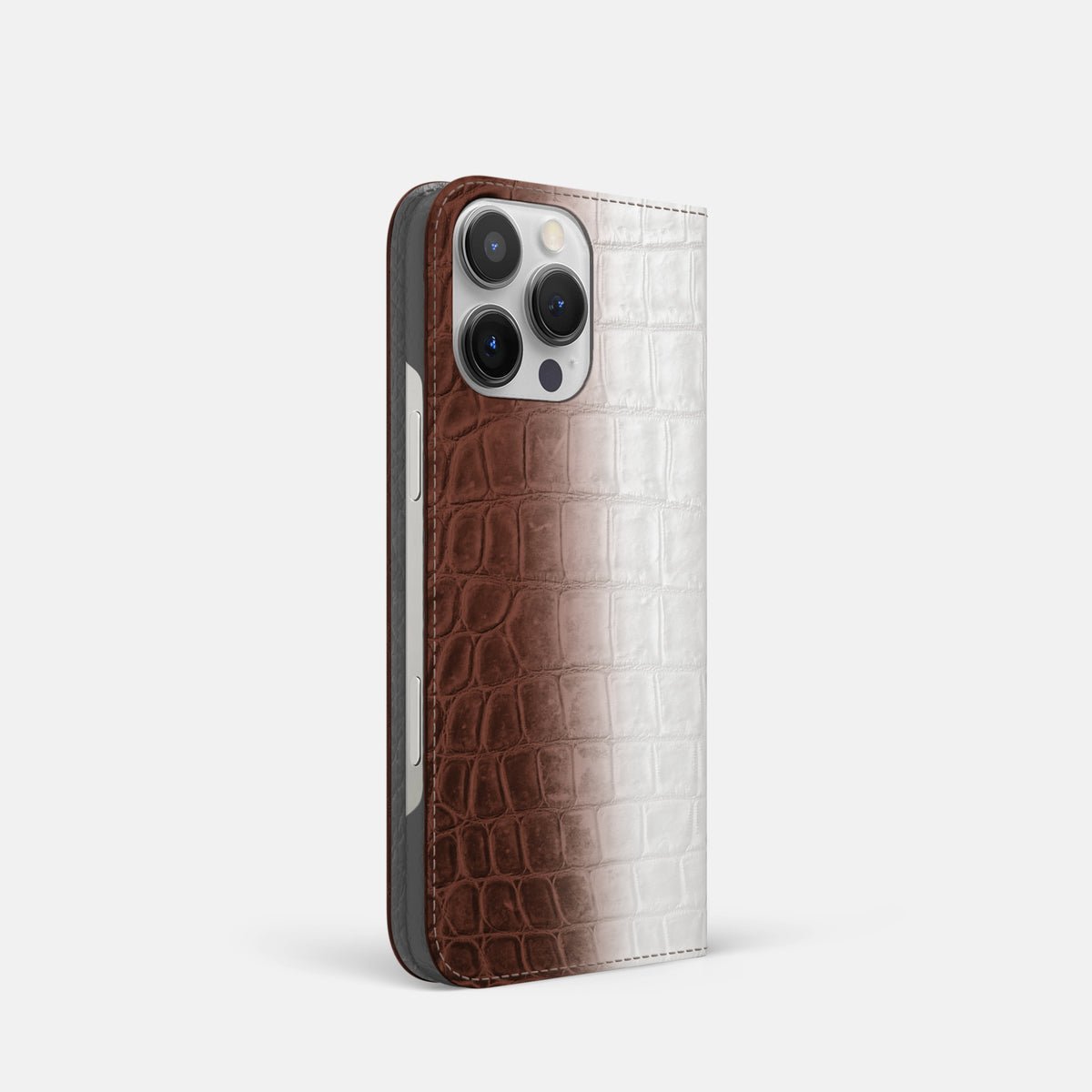 Dark-Brown iPhone 16 Pro Folio Case Himalayan Crocodile -1 | Dark-Brown