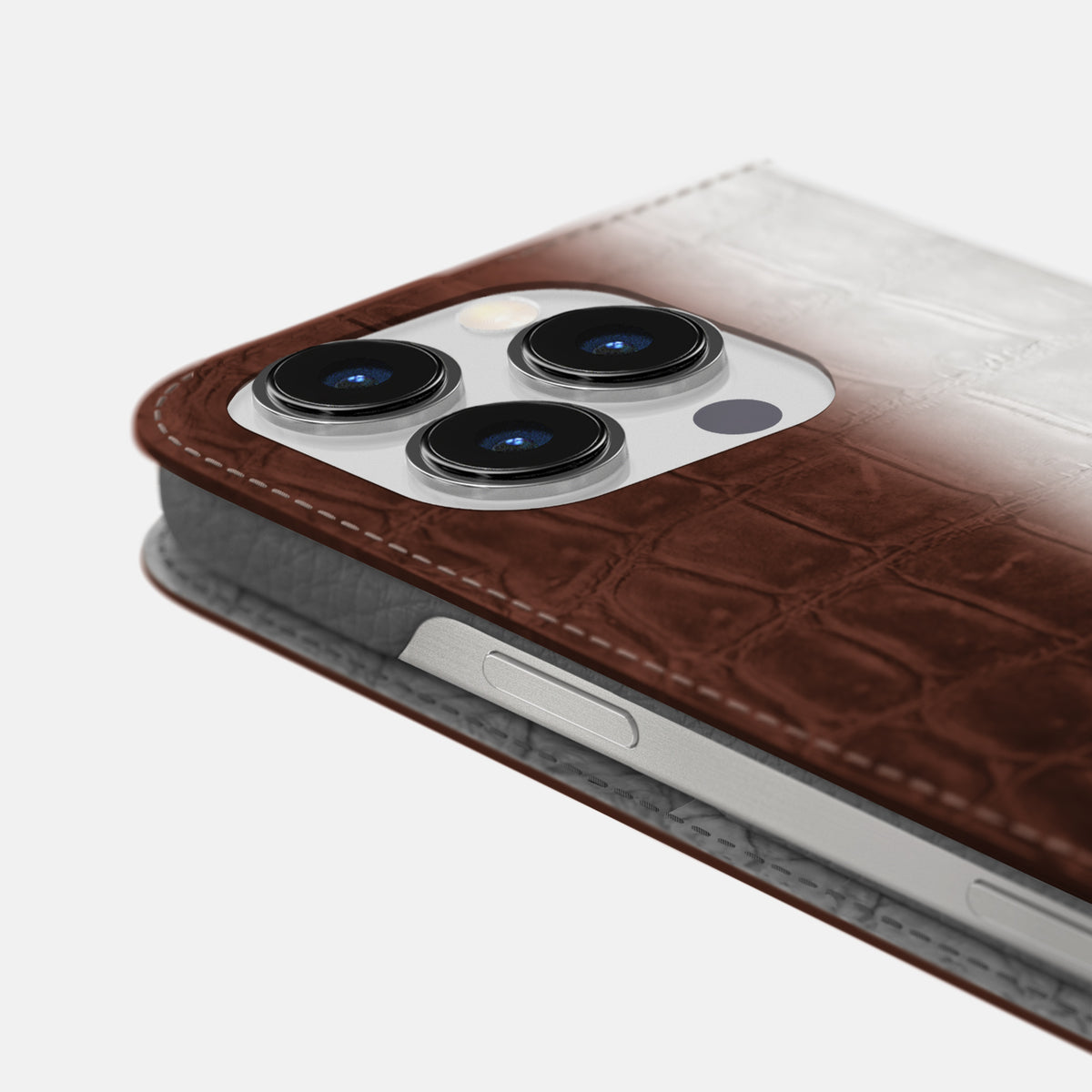 Dark-Brown iPhone 16 Pro Folio Case Himalayan Crocodile -5 | Dark-Brown