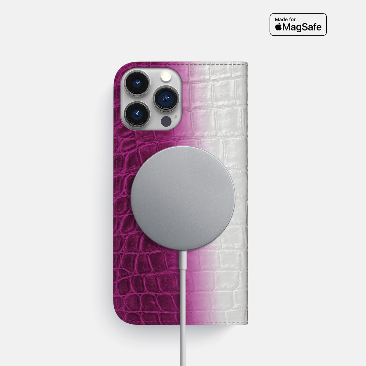 Fuchsia iPhone 16 Pro Folio Case Himalayan Crocodile -3 | Fuchsia