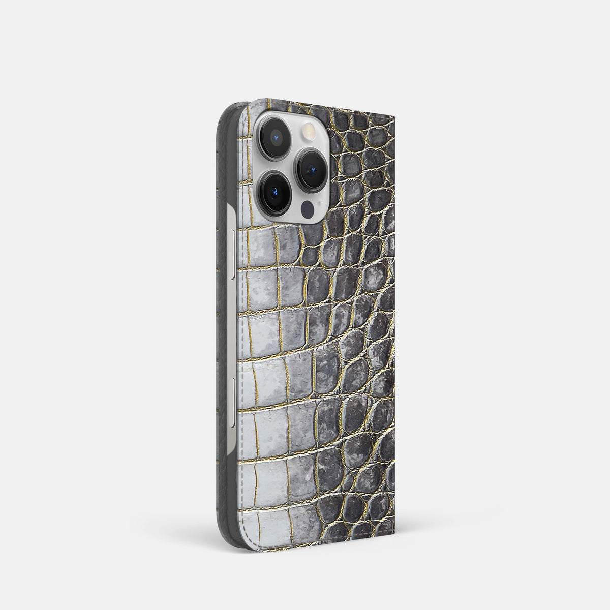Gold iPhone 16 Pro Folio Case Himalayan Crocodile -1 | Gold