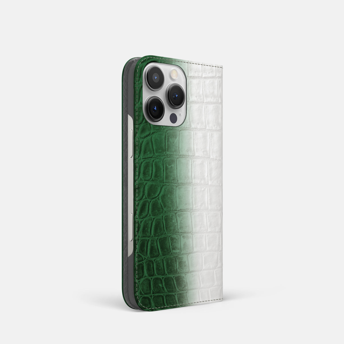 Green iPhone 16 Pro Folio Case Himalayan Crocodile -1 | Green
